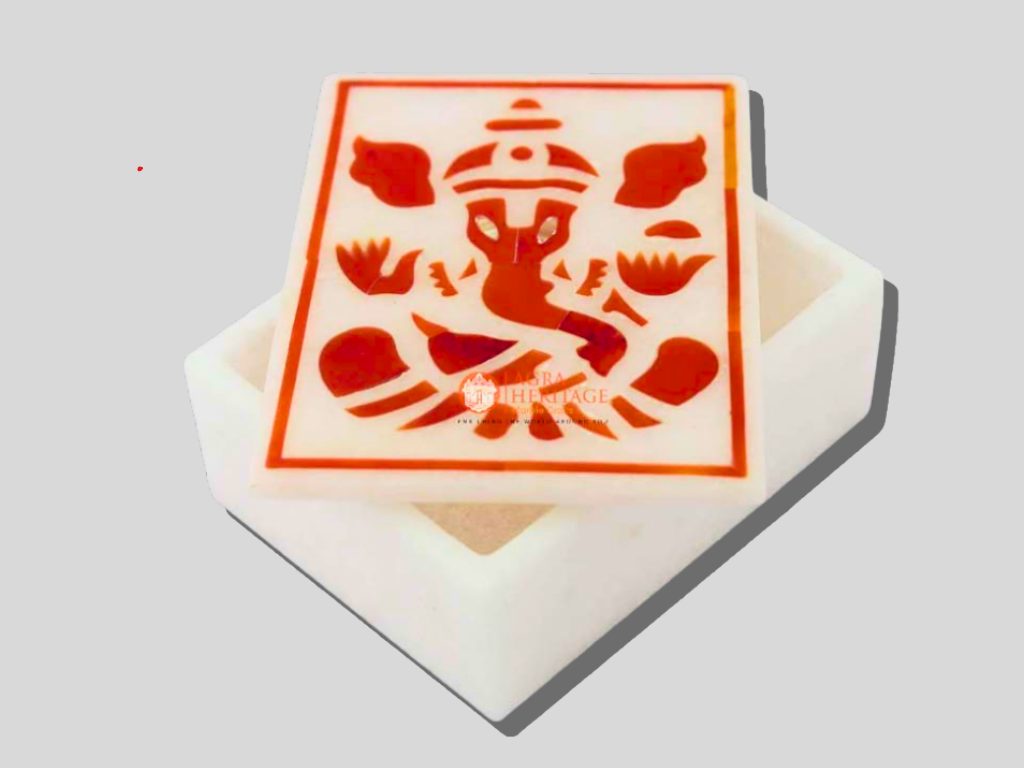 Carnelian Stone Ganesha Art Jewelry Keepsake Box